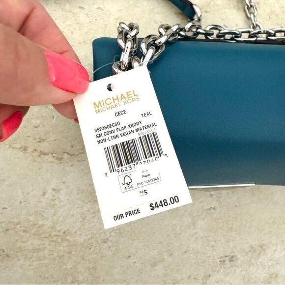 NWT! MICHAEL KORS Cece Teal Handbag, Small, MSRP.$448 - Picture 6 of 14